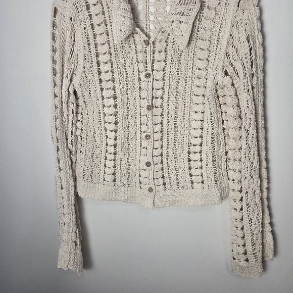 Rebellion Beige Knit Button Front Cotton Cardigan - Picture 10 of 11